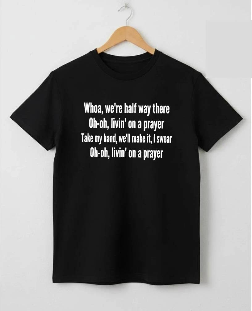 Bon Jovi T-Shirt Black Band Half way there Lyrics Graphic Tee UK Tour Rock Top S