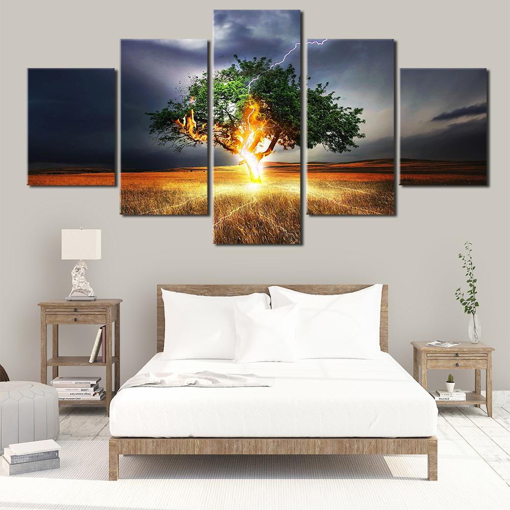 5 template high-definition printing tree thunder canvas picture living room decoration unique landscape wall crafts