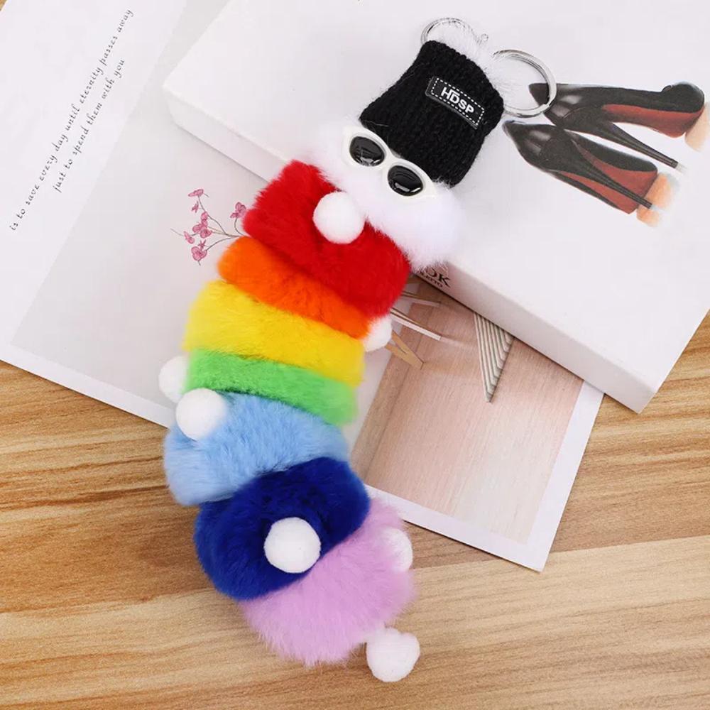 Rainbow Cartoon Keychain PP Cotton Car Key Rings Kawaii Animal Plush Dolls Christmas Birthday Gift