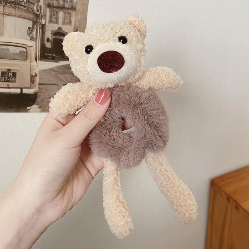 Adorable Bear Hug Cartoon Plush Hair Tie - Women's New Style Ponytail Rubber Band Hair Accessories 2025