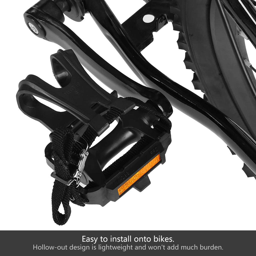 Bicycle Pedals with Toe Clip Straps, Cycling Pedals with Integrated Toe Clips and Cage Straps, Outdoor Afix, for Mountain and Road Bikes