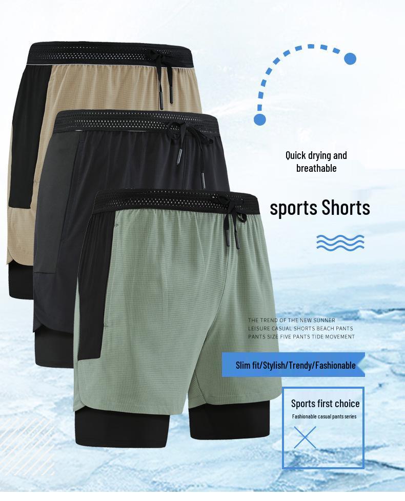 In-Stock Men's Sporty Quick-Dry Two-Piece Woven Shorts with Liner, Mid-Length, Anti-Exposure, Sweat-Absorbing.