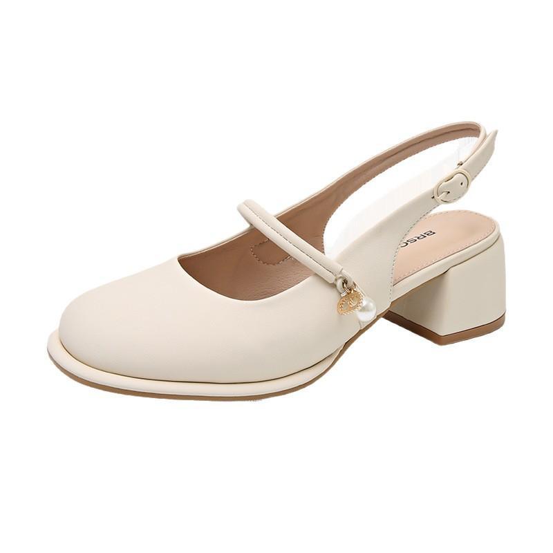French thick heel empty bag head sandals women's summer 2025 new shallow mouth versatile square head single shoes high heel women's shoes