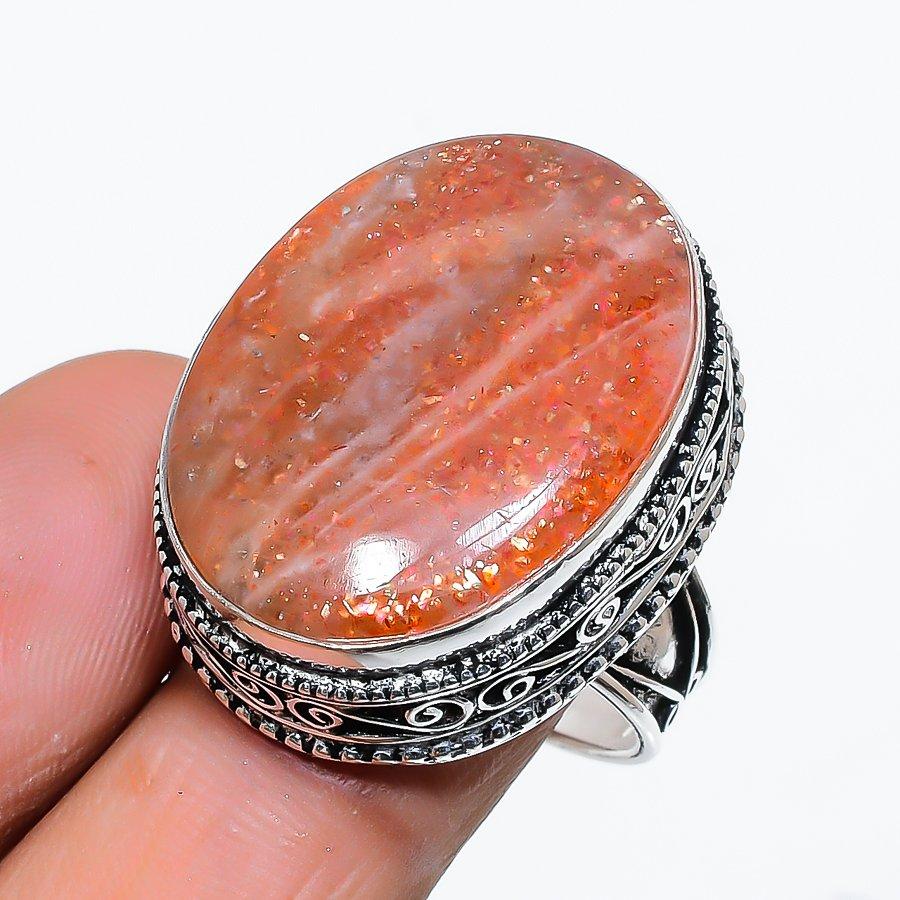 

Подарочное кольцо ручной работы из стерлингового серебра 925 пробы с натуральным солнечным камнем, размер 8,5 t5W82