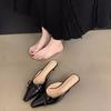 In the summer of 2025, the new bow mid-heel Muller shoes bag head half slippers women's large size high-heeled single shoes cool slippers