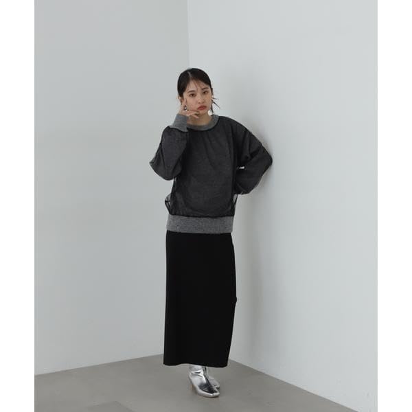 N Natural Beauty Tulle Layered Knit Sweater in Heather Gray Basic Women's