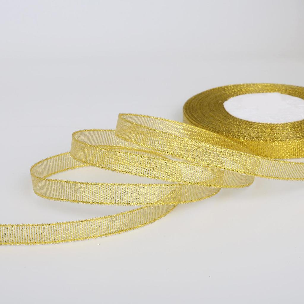 22m Złota i Srebrna Brokatowa Satynowa Wstążka do DIY Ciasta, Pakowania Prezentów Urodzinowych i Dekoracji