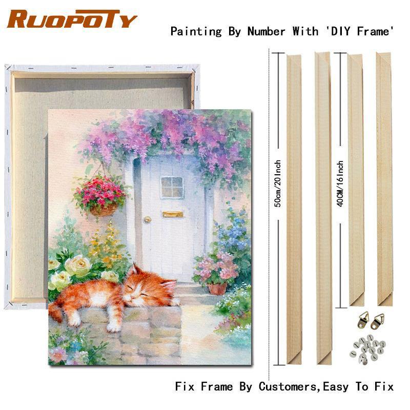 RUOPOTY Kočka malba podle čísel Nástěnná kresba na plátně Jedinečný dárek Obraz podle čísel Zvířecí dekorace do dětského pokoje