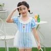 Girls' One-Piece Swimsuit with Peter Pan Collar and Bow - Cute and Lively Design for Kids