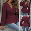 Top da donna Scollo a V Manica lunga Blusa snellente Vita aderente Orlo con volant Camicia a tinta unita Top Abbigliamento quotidiano