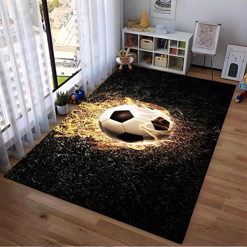 Fiery Soccer Ball Rug with Black Grass Background, Modern Design Suitable for Use As an Anti-slip for Living Room Bedroom Sofas