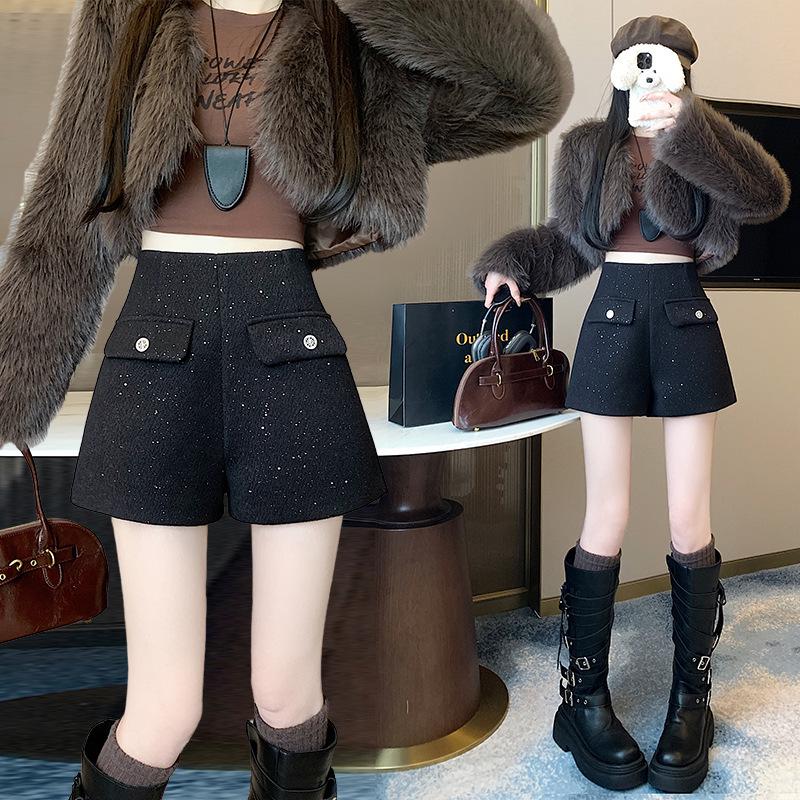 

Женские блестящие шерстяные шорты А-силуэта с высокой талией Spicy Girl - Зимняя повседневная одежда 4XL