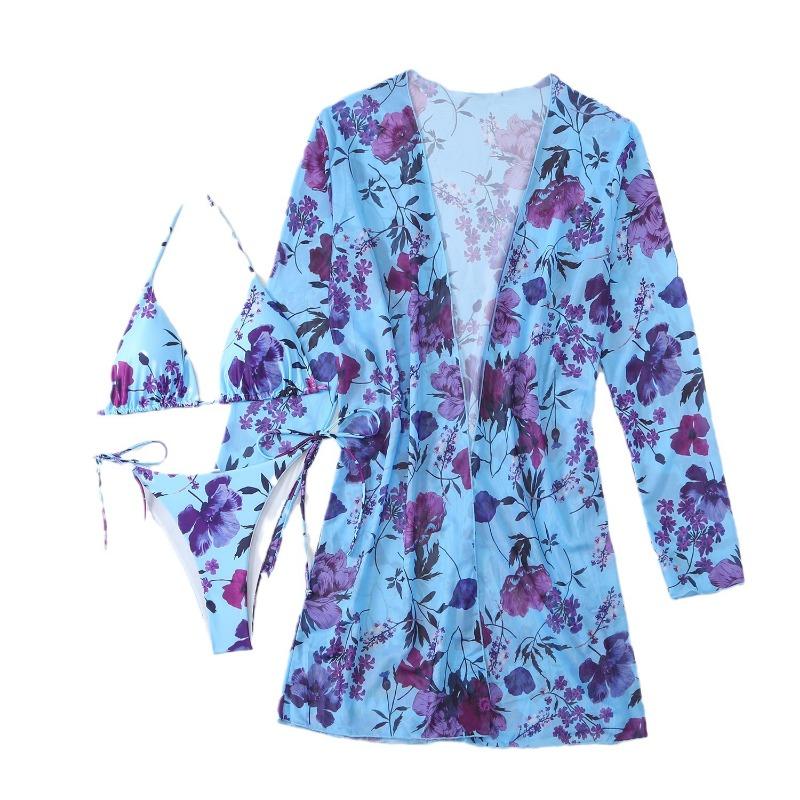 Bikini Muse Split Three-piece Digital Printing Long Sleeve Outer Coat XQ2409 High Elasticity