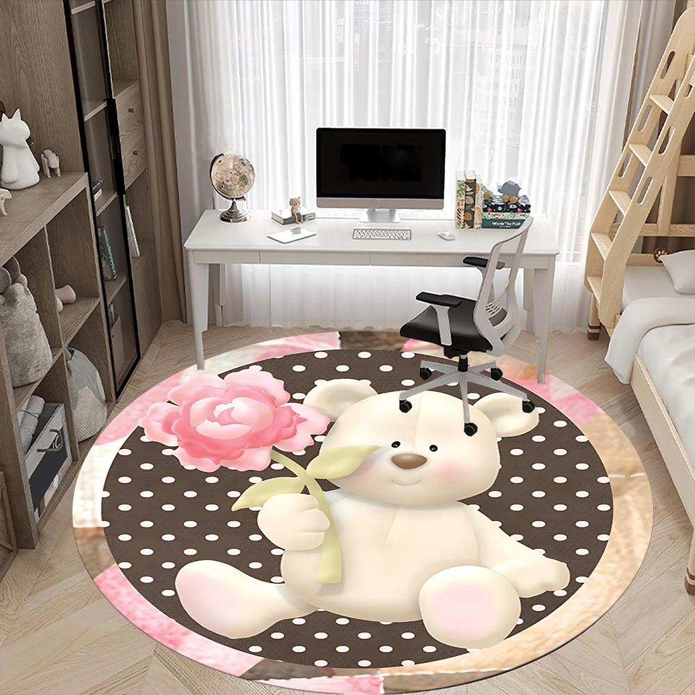 1pc Bear RoseChair Carpet for Office, Indoor Non-Slip Washable Polyester Fiber Carpet, Mat For Office, Machine Washable