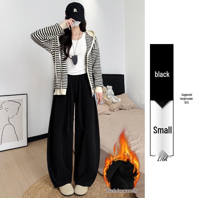 Women's Fleece-Lined Retro Scimitar Pants: Autumn/Winter 2025, High-Waisted Loose Chenille Wide-Leg with a Slimming Drape.