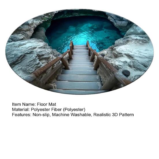 Round 3D Hole Rug Realistic Optical Illusion Floor Mat Machine Washable Non-Slip Bedroom Area Rug for Entrance Living Room