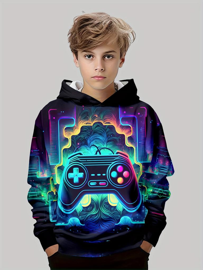 Abbigliamento per bambini Ragazzi Felpe con cappuccio Manica lunga Stampa 3D Gamepad Bambini Primavera Autunno Vestiti Casual All'aperto Elegante Ragazzo Ragazza Vestiti Top