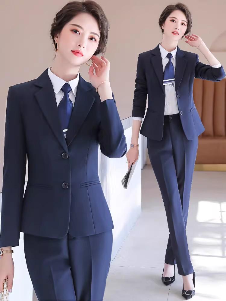 Formelles Schwarzes Anzugset für Damen für Frühling und Herbst - Professionelle Arbeitskleidung mit Jacke für Hotelrezeptionisten