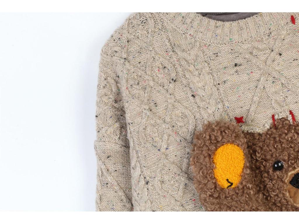 Korean Style Color Block Cartoon Patchwork Loose Long Sleeve Knit Sweater for Women