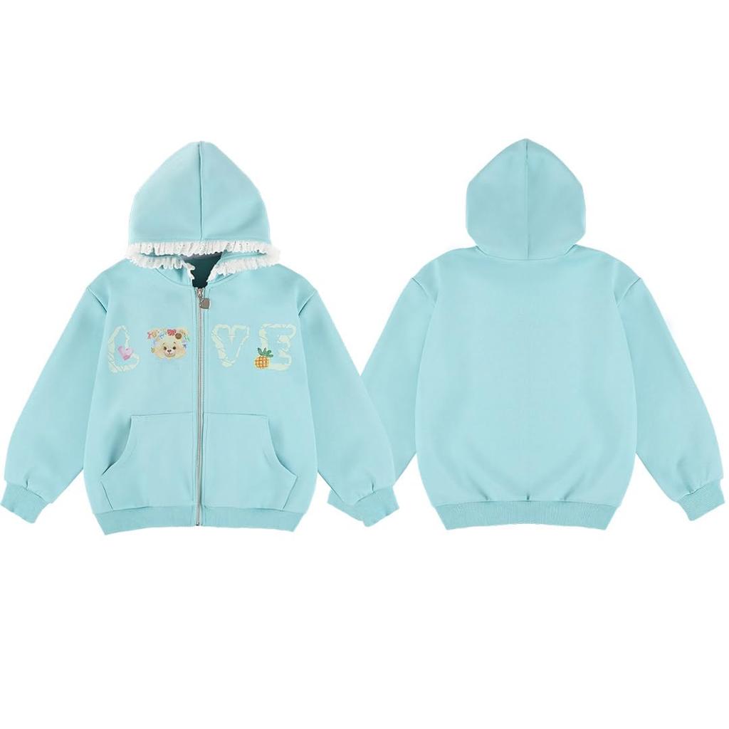 Ropa exterior Barry Banny para Mezcla de Algodón con Capucha para Clima Frío Lindo Oso Encaje Corazón Adecuado para Primaria y Secundaria y Talla 160cm Sudadera para Niños,