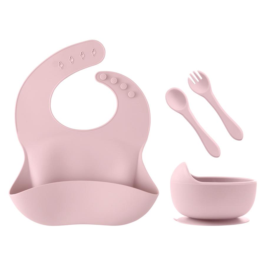 

4 шт. силиконовый набор для кормления ребенка, обучающая посуда для младенцев, миска с присоской, водонепроницаемый нагрудник для новорожденного малыша, обучающая ложка, детские вещи