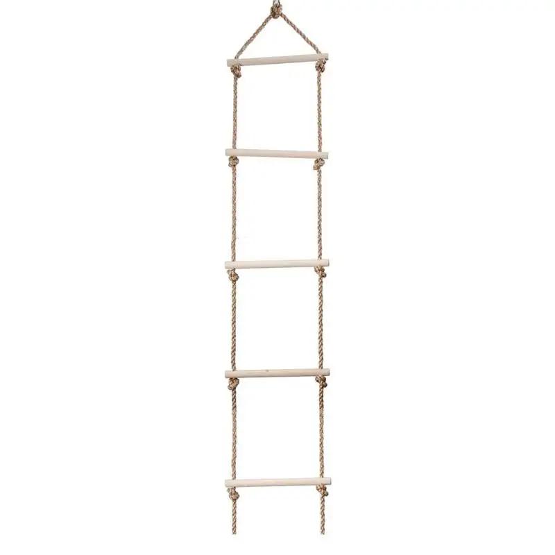 

Kids Active Climbing Toys Wooden Rope Ladder 5-Level Doubles as Swing Accessory Suitable Outdoor Playground Indoor Backyard