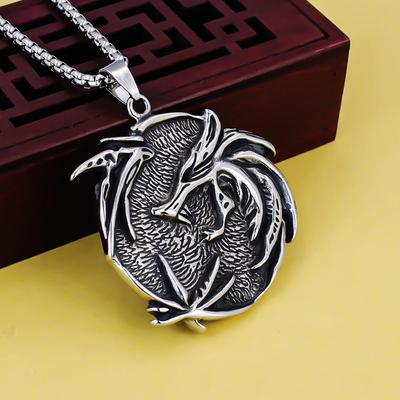 Viking Wolf Head Titanium Steel Pendant Necklace - Men's Retro Hip Hop Jewelry