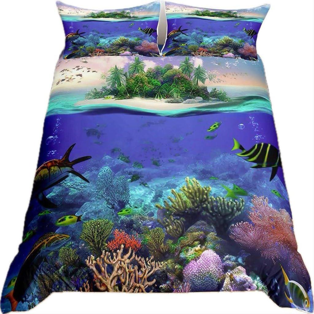 Tropical Beach Ocean Fish Quilt Set Bedding Set Three-Piece 3D Digital Printing Kit