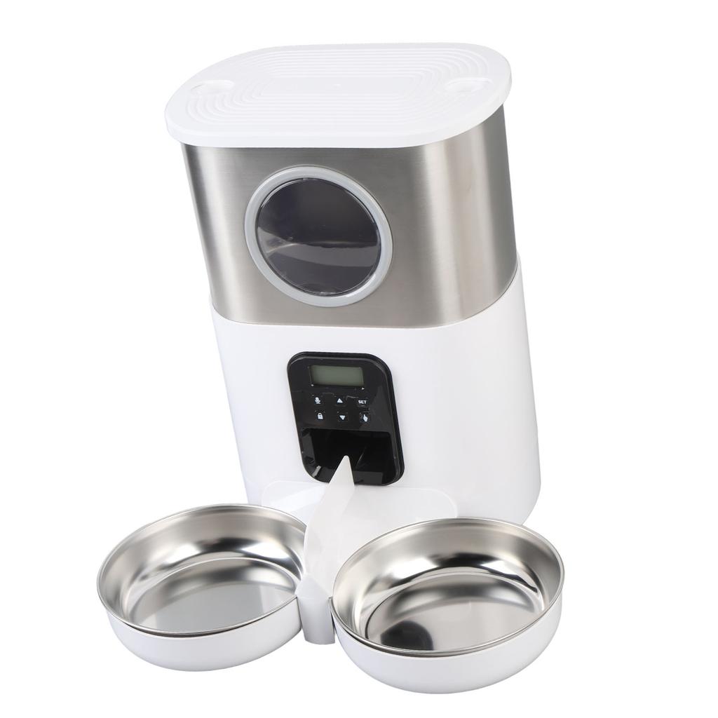 Automatic Cat Feeders for Two Cats 5L Capacity Visable Window Quantitative Feeding Stainless Steel 2 Bowls Timed Pet Food Dispenser