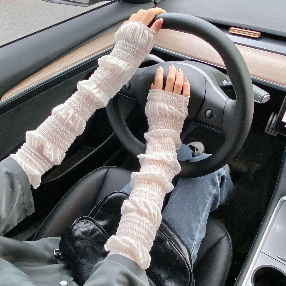 

Ice Silk Sun Sleeves Lace Sun Protection Sleeves Elegant Arm Cover Outdoor