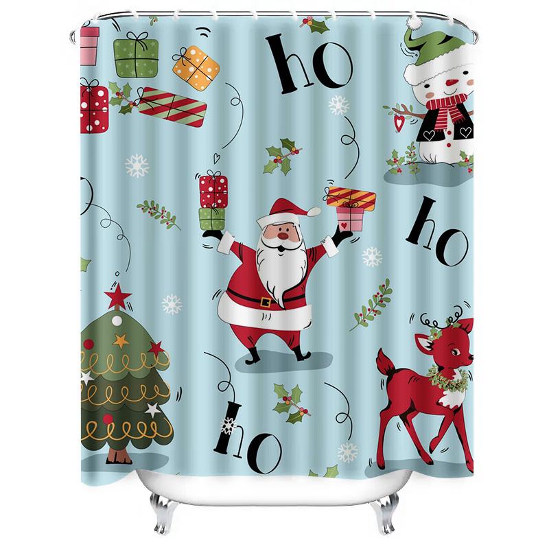 Tu Christmas Shower Curtain Santa Claus Festive Holiday Bathroom Decor Waterproof Modern Farmhouse Style Home Decor Gift Idea
