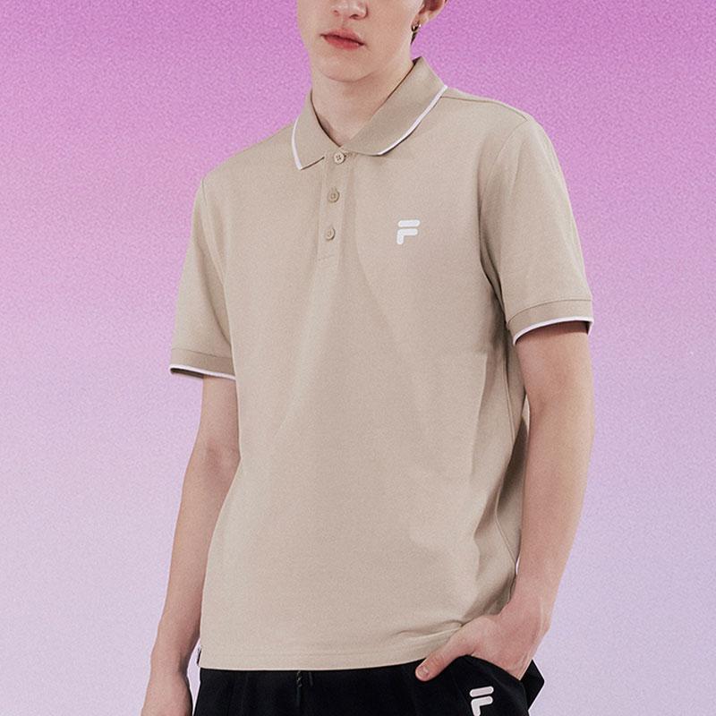 FILA Fusion FOB Series Solid Color Knitted Short Sleeve Polo Shirt Men tops Feather-Gray T11M423106F-GY