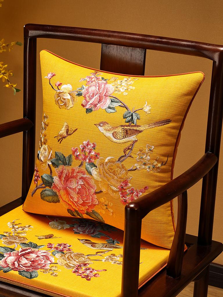 Veemi Home Leinen Kissenbezug Frühling Vögel Stickerei Orientalischer Luxus Hochwertiger Kissenbezug für Couch Sofa Bett 18x18 Zoll