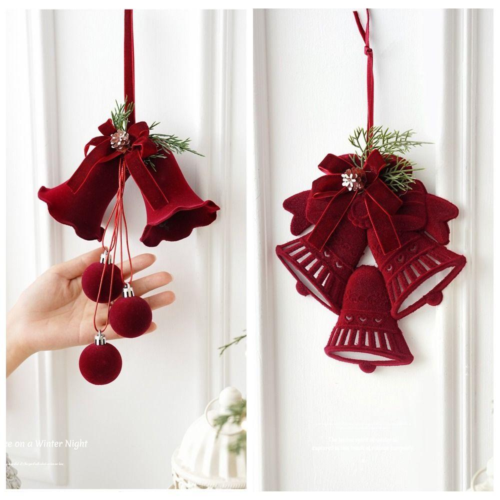 Plastic Tree Topper Wine Red Color Xmas Bell Festive Vibe Hanging Bauble Xmas Tree Decor
