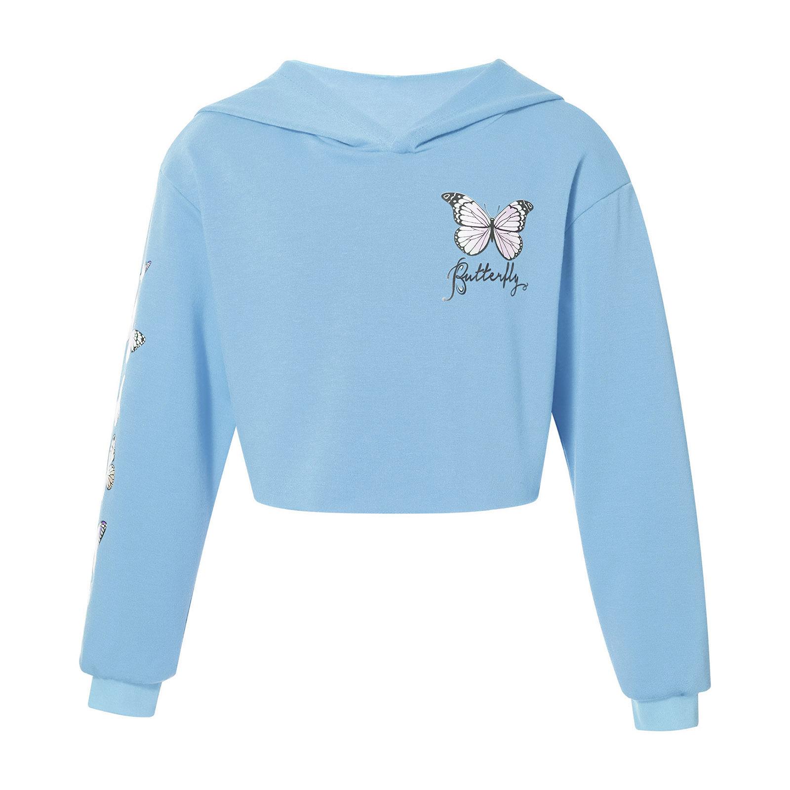 

Світшот з капюшоном і капюшоном з довгим рукавом і капюшоном для дівчаток Дитячі толстовки Пуловери Вуличний одяг 11-12 Years світло-синій колір