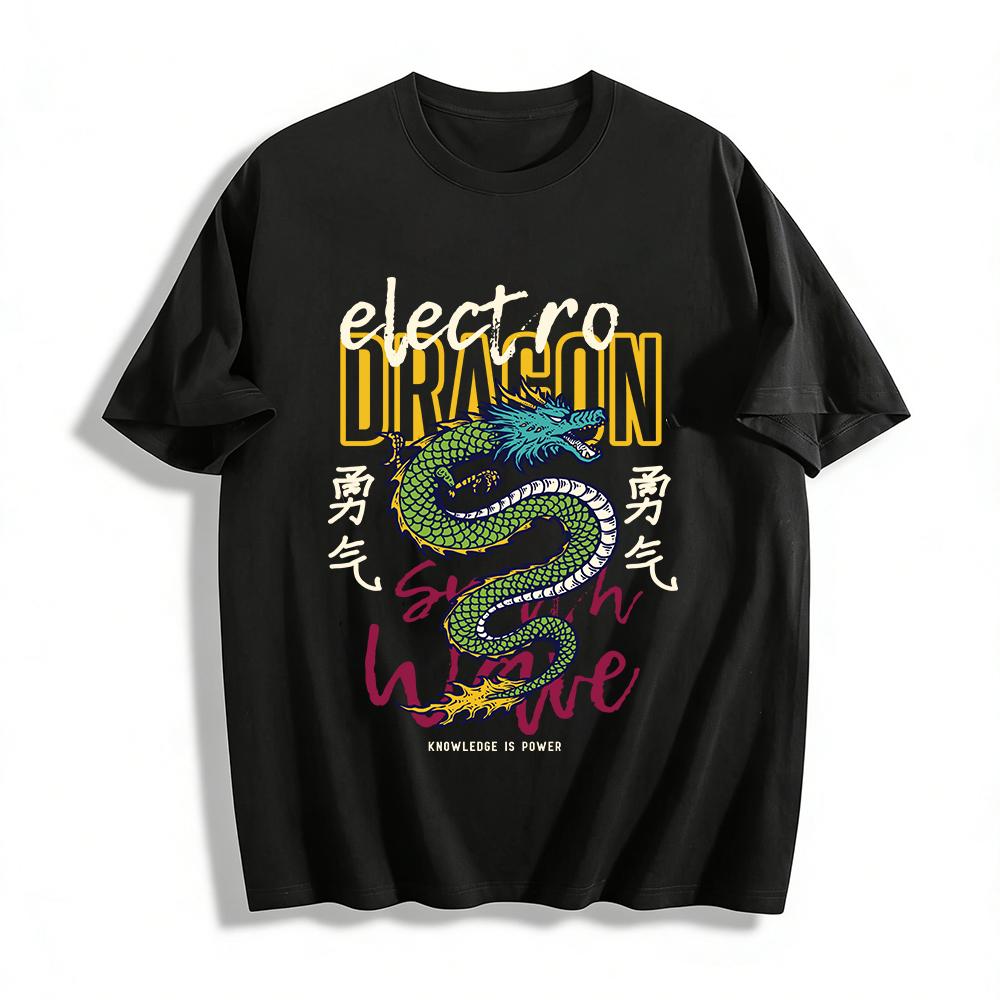 

Vintage Oriental Green Dragon Print Cool Casual Short Sleeve Tee Pure cotton T-shirt XXS
