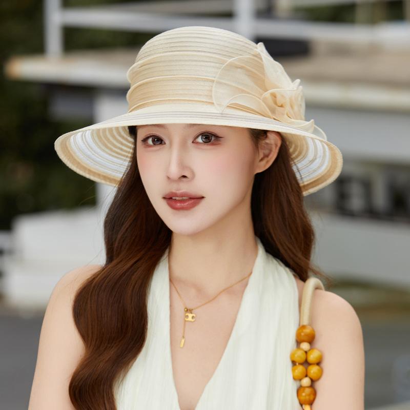 Spring and Summer New Organza Hat Women's Sunshade Breathable Bucket Hat Elegant Flower Mother Hat Travel Sunscreen Hat