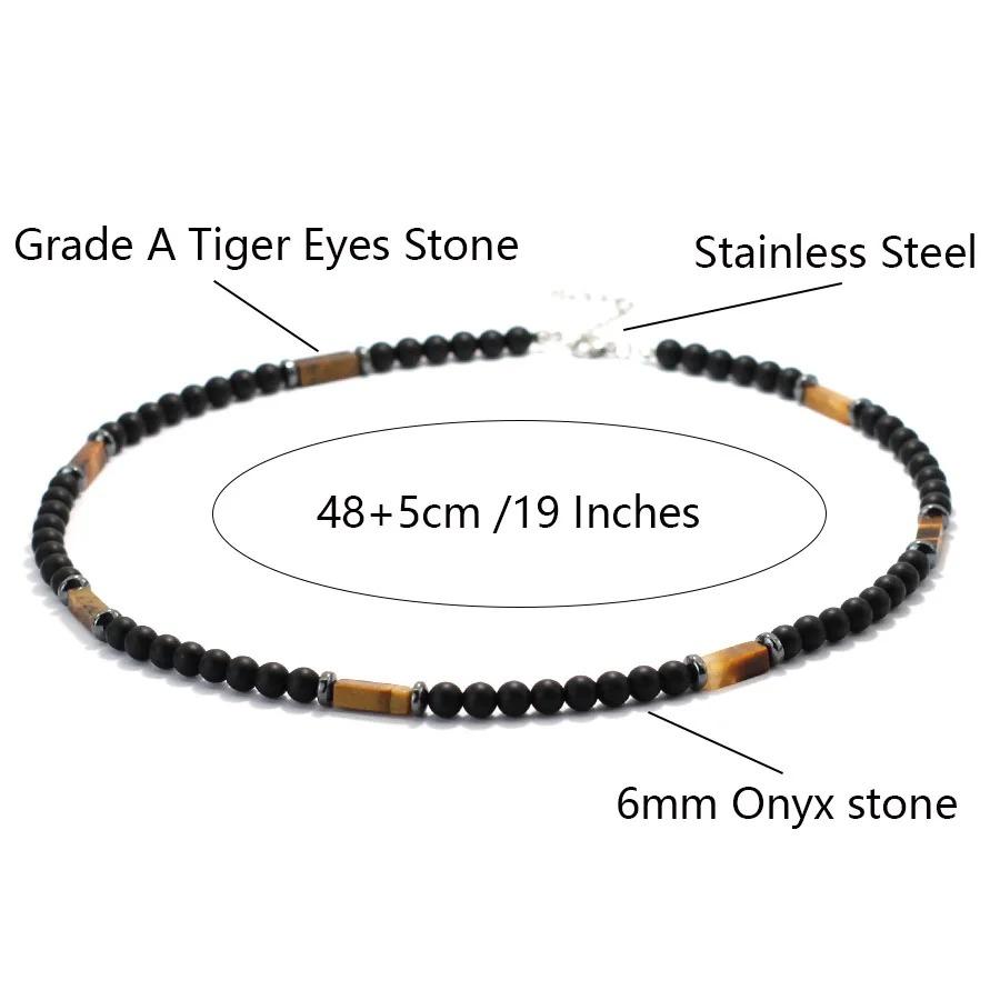 Wykwintny Naszyjnik z Kamienia Onyksu Klasy A 6mm Męski Ręcznie Robiony Naturalny Oko Tygrysa Koraliki Howlite Naszyjnik Medytacja Leczenie Biżuteria dla Mężczyzn