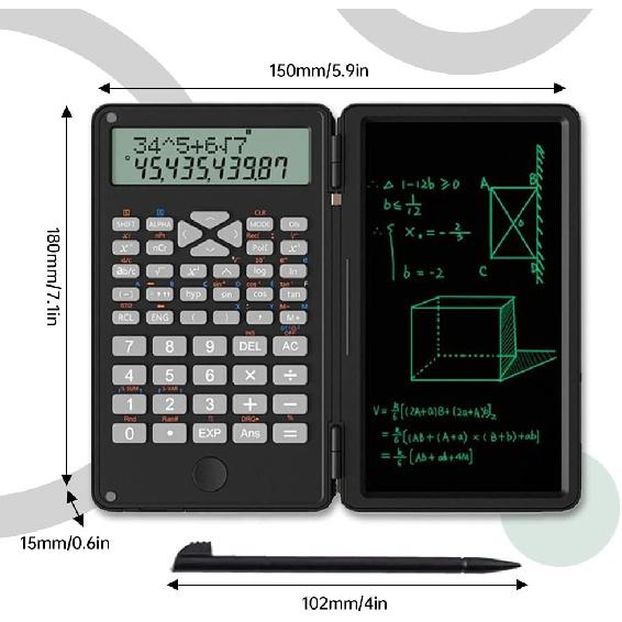 Scientific Calculator with Writing Tablet, Protable Foldable Calculator Notepad 2 in 1 LCD Science Calculator Notepad Professional Financial