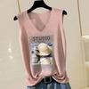 2023 Shiny Silk Sleeveless V-Neck Women's Vest - Spring/Summer New Style, Loose Fit with Hot Diamond Sling Knitted Design
