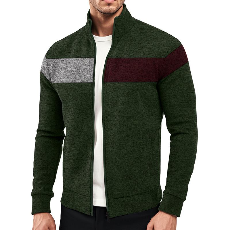 New Versatile Daily Business Spring And Autumn Men'S Men'S Standing Collar Long Sleeved Casual Outdoor Hoodie Jacquard Knitted Sweater