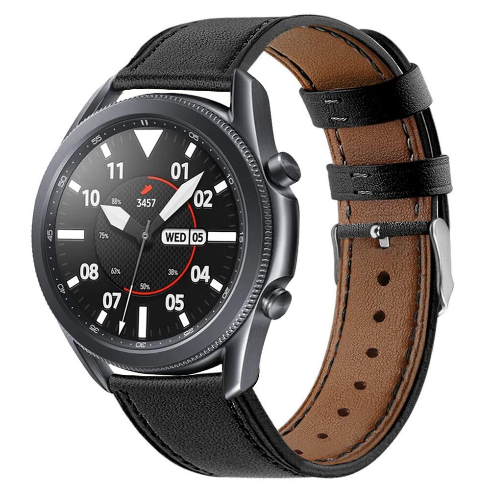 

22mm Genuine Leather Watch Band Strap for Samsung Galaxy Watch3 45mm etc. Black