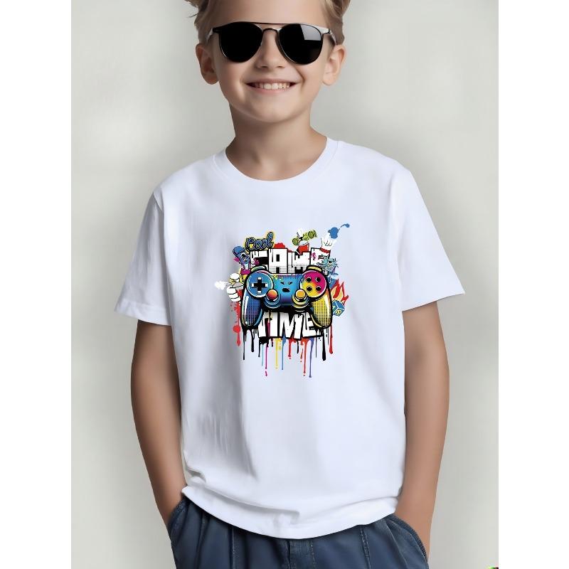 Kida Game Controller Print Crewneck Casual Short Sleeve Tee 110 белый