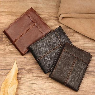 Retro European & American Men's RFID Leather Wallet: Short Multi-Card Dollar Clip