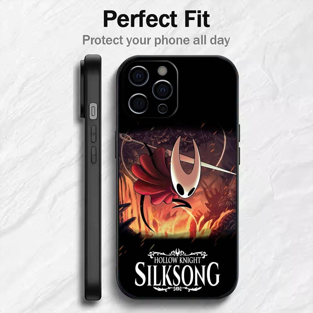 H-Hollow K-Knight S-Silksong Phone Case For iPhone17,16,15,14,13,12 Plus,Max Soft Silicone Black Cover iPhone16plus