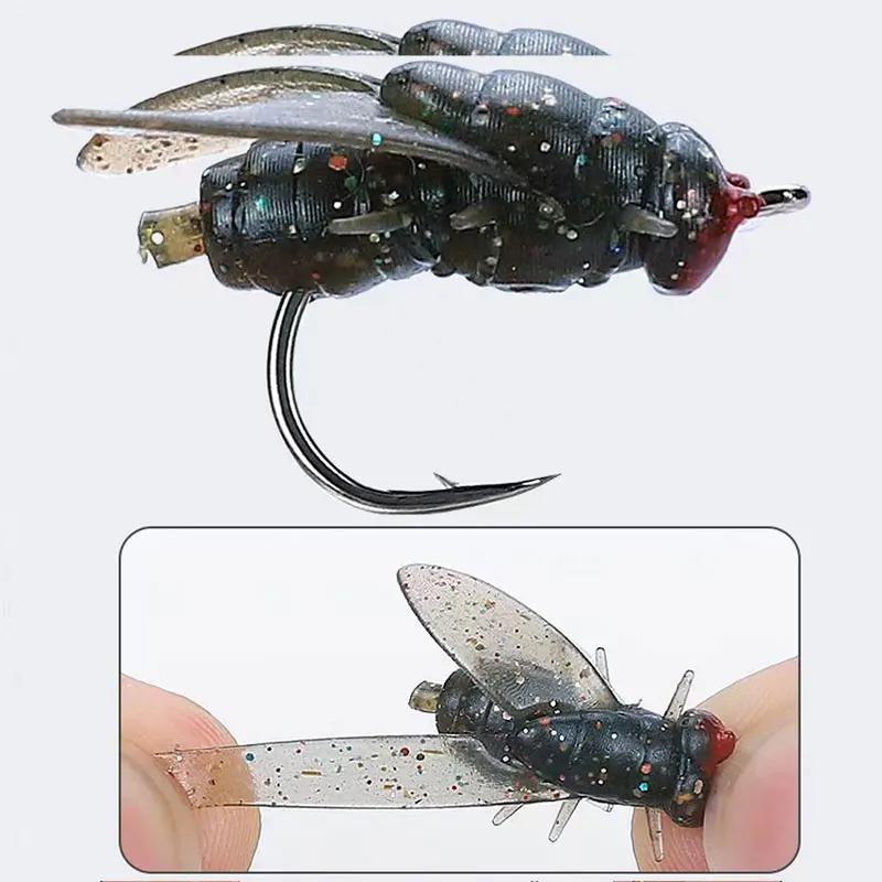 AS Cluster Soft Lure Fly Soft Bait Hook Fly Fishing Flies Hook Bionic Fly String Hook Tied Fishing Lure Trout Bass Tackle Pike