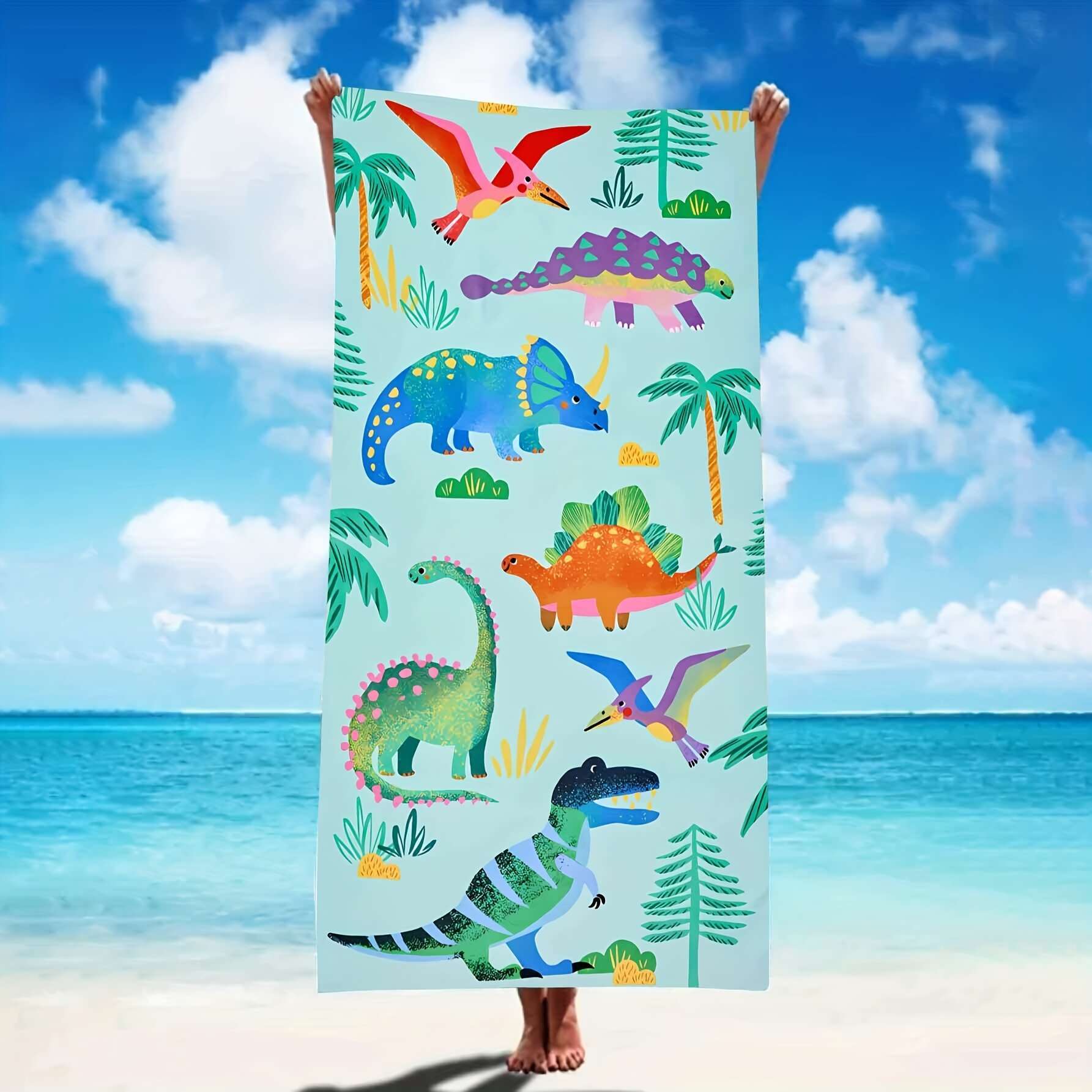 

Cartoon Dinosaur Beach Towel Microfiber Bath Towel Soft Absorbent Quick Dry Beach Blanket Swim Accessories W40*H60(CM)