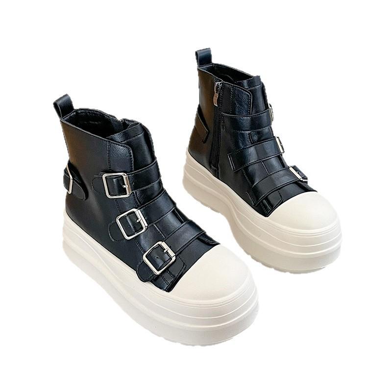 Popular Thick-soled Small Man Height-increasing Martin Boots Women's 2025 Autumn New Side Zipper High-top Casual Muffin Short Boots