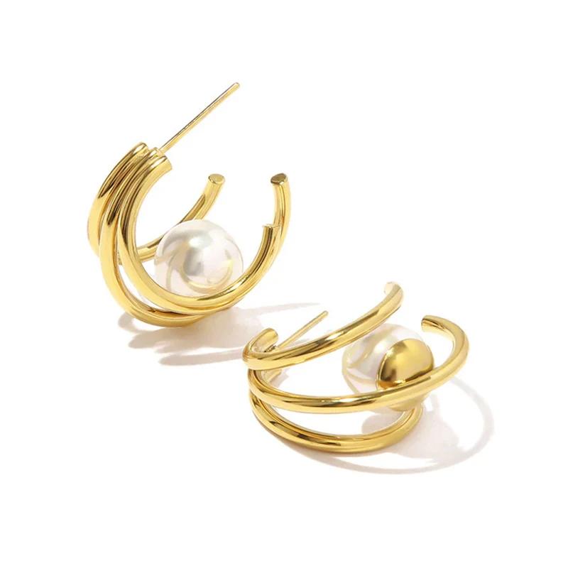 Huitan Metal Women Claw Earrings Inlay Imitation Pearl Modern Fashion Design Female Earrings Daily Wear Statement Jewelry