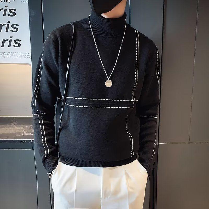Pull à col roulé pour homme coréen automne hiver fond uni pull tricoté haut